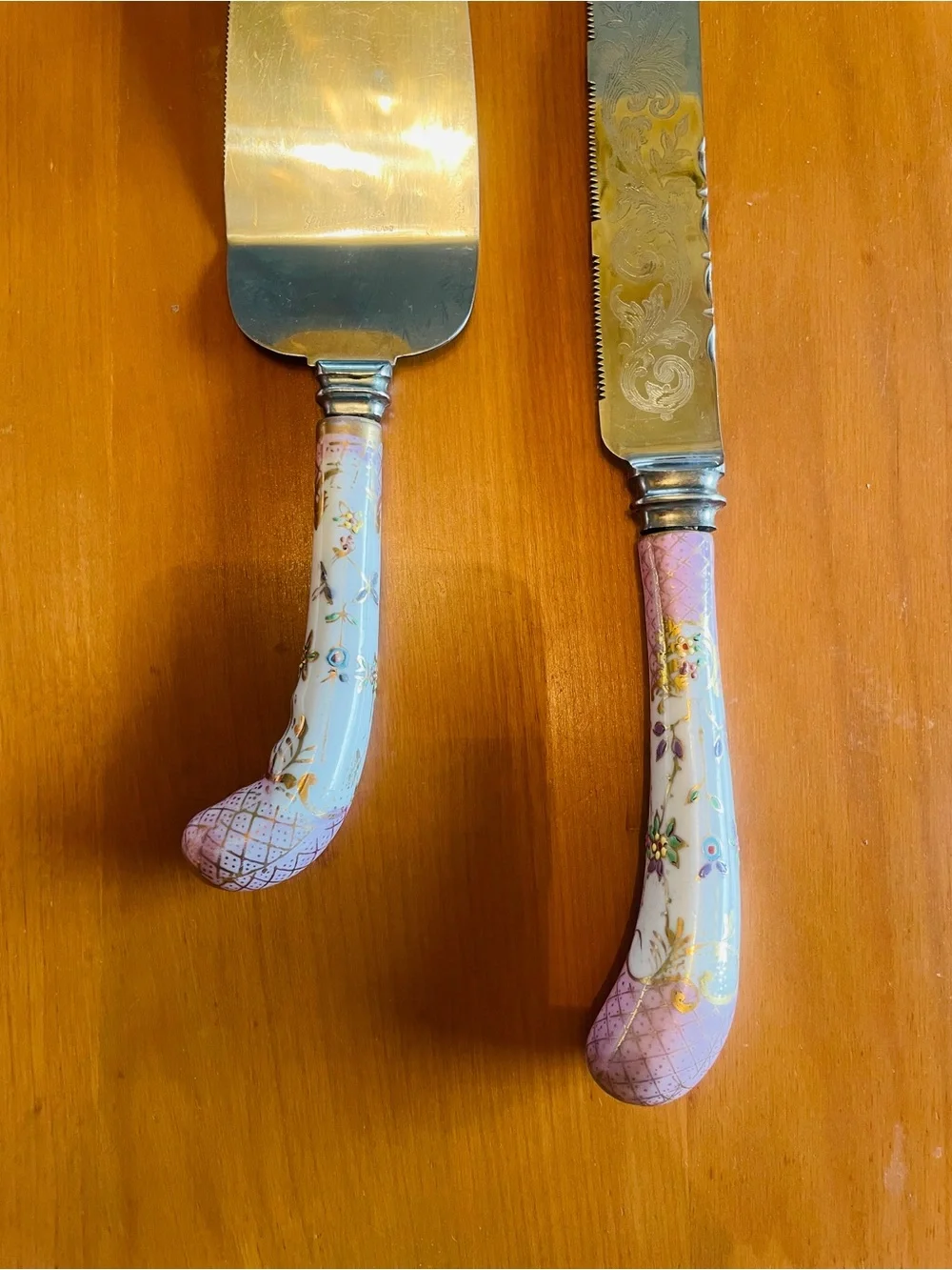Vintage Sheffield England Ceramic Handled Cake Servers